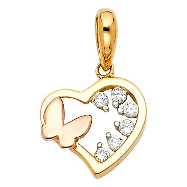 13 MM Width Details about / 14K Yellow Gold CZ Heart Pendant Height 10 MM
